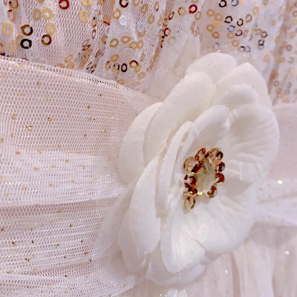 NWOT Gold Ivory Tulle Dress Size 7 - Picture 2 of 6